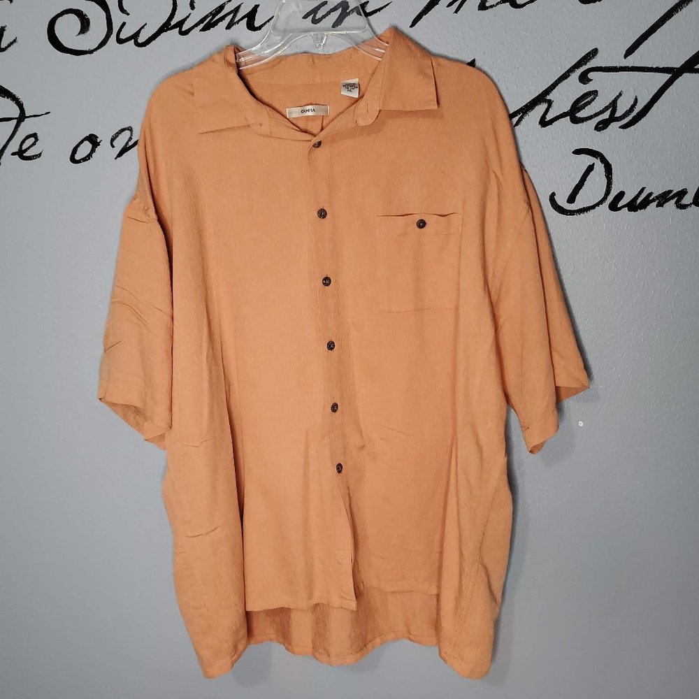 Campia Moda Coral Short Sleeve Button Down Shirt, XXL